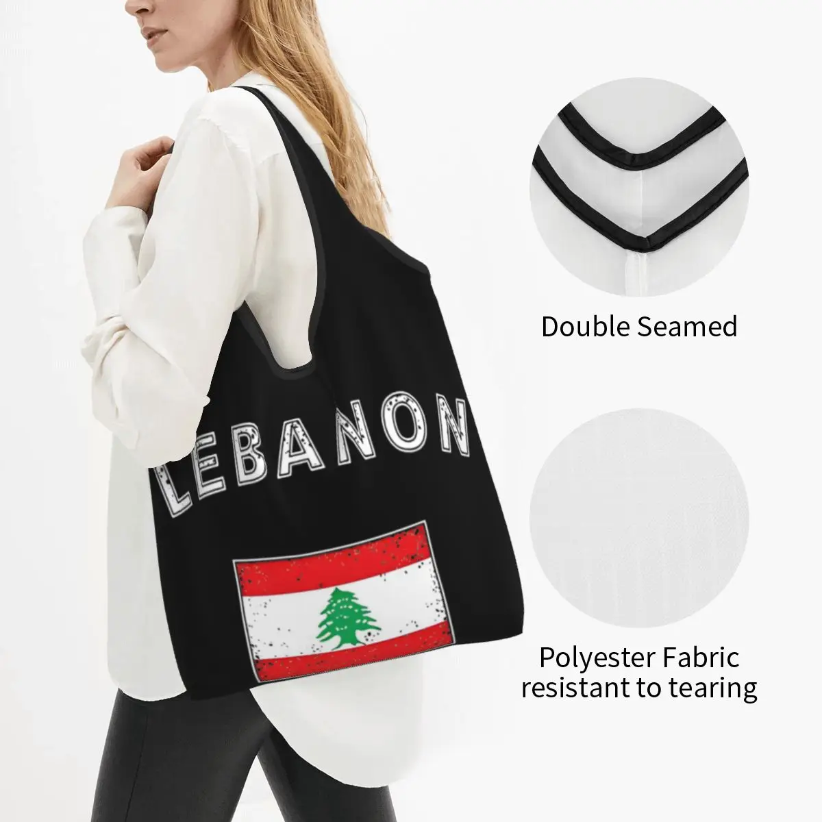 Lebanon Lebanese Flag Shopping Bag Foldable Grocery Eco Bags Large Capacity Recycling Bags Washable Handbag