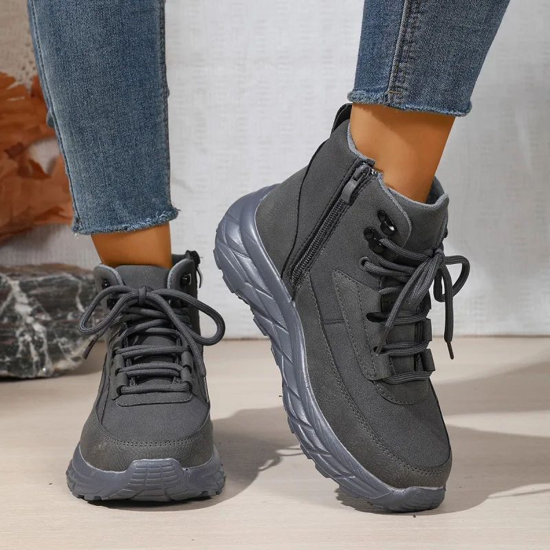 

2025 Winter New Lace-up Fashion Simple Versatile Thick-soled Fleece-lined Thickened Warm Hiking Shoes Cotton Shoes for Women