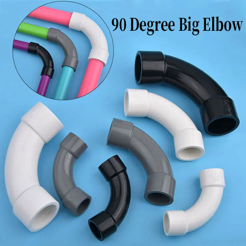 1 unidad de conectores de tubería de agua de riego de jardín, tubo de acuario de codo grande de media luna de 90 grados de diámetro interior de PVC 20/25/32