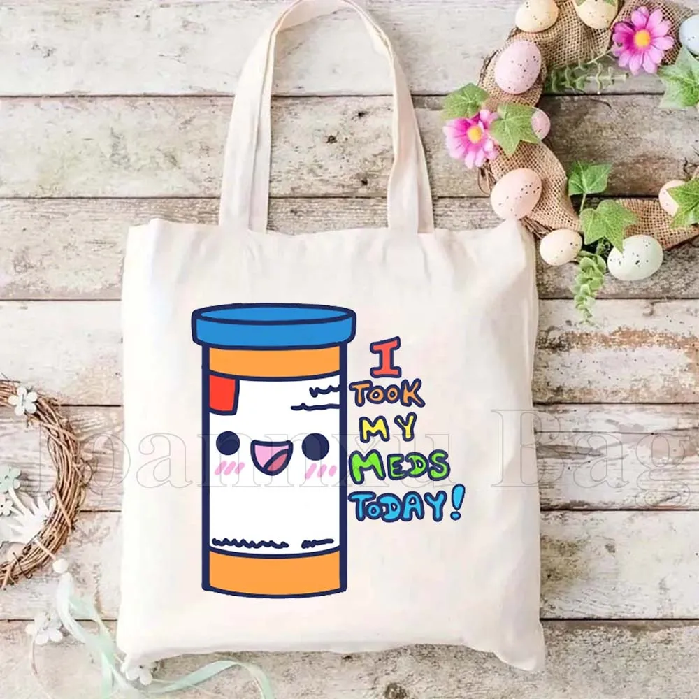 Lucu Ambil Med Anda Kesehatan Mental Cinta Diri Sendiri Terapis Hadiah Lucu Tas Belanja Wanita Tas Tangan Tote Tas Belanja Katun Bahu