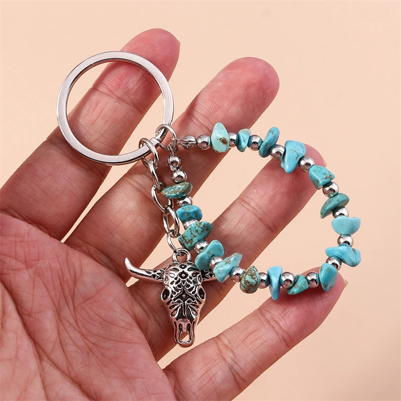 Cartoon-Tier-Ochsenkopf-Schlüsselanhänger, handgefertigtes Perlenarmband, Schlüsselringe für Damen und Herren, Autoschlüssel, Handtaschen- und Geldbörsen-Schlüsselanhänger, DIY-Geschenke – Detail 1