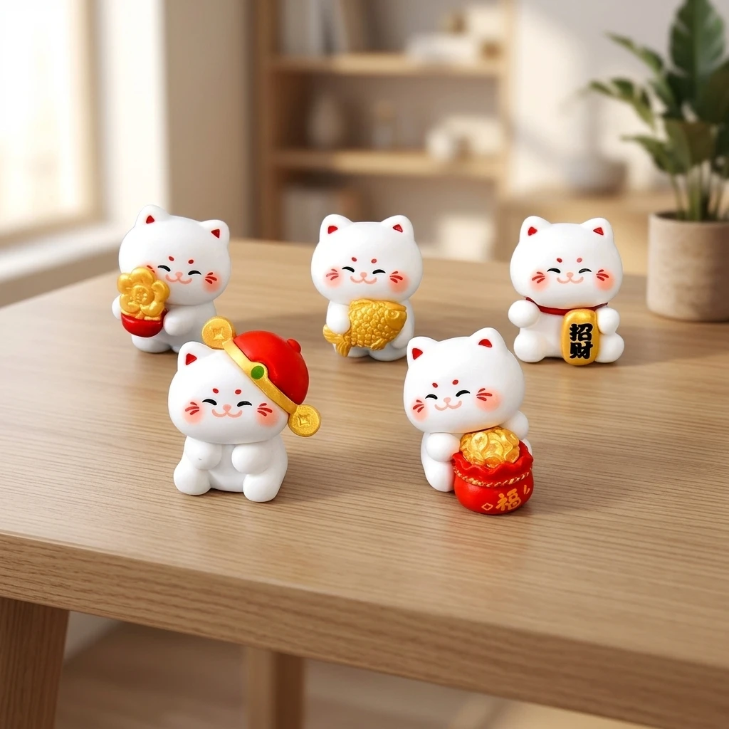 Random Mini Lucky Cat Figures Cute Miniature Ornaments for Kids Adults DIY Blind Bag Desk Decor Home Office Gift Durable