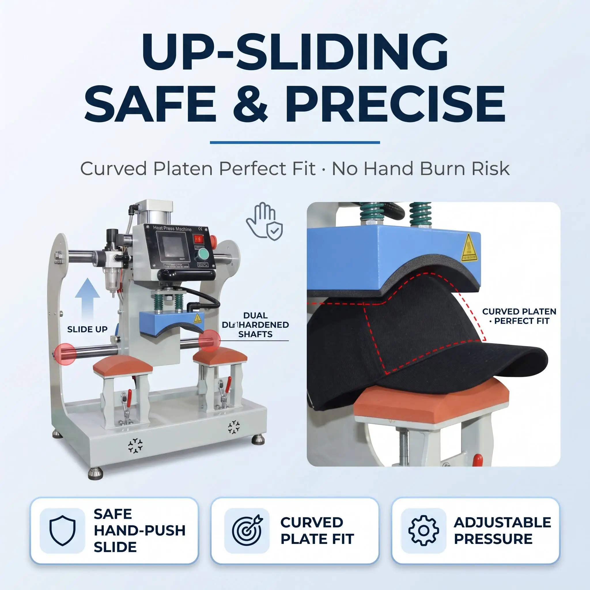 Dual Station Heat Press Machine Pneumatic Auto Open Semi-Automatic Fabric Travel C.A.P Hat Logo/Tag Digital Printing for Cap