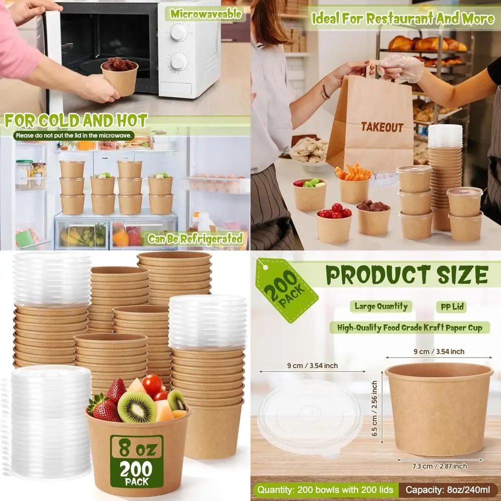 

8 oz Disposable Paper Soup Containers with Vented Lids for Desserts, Ice Cream, and Restaurant Use