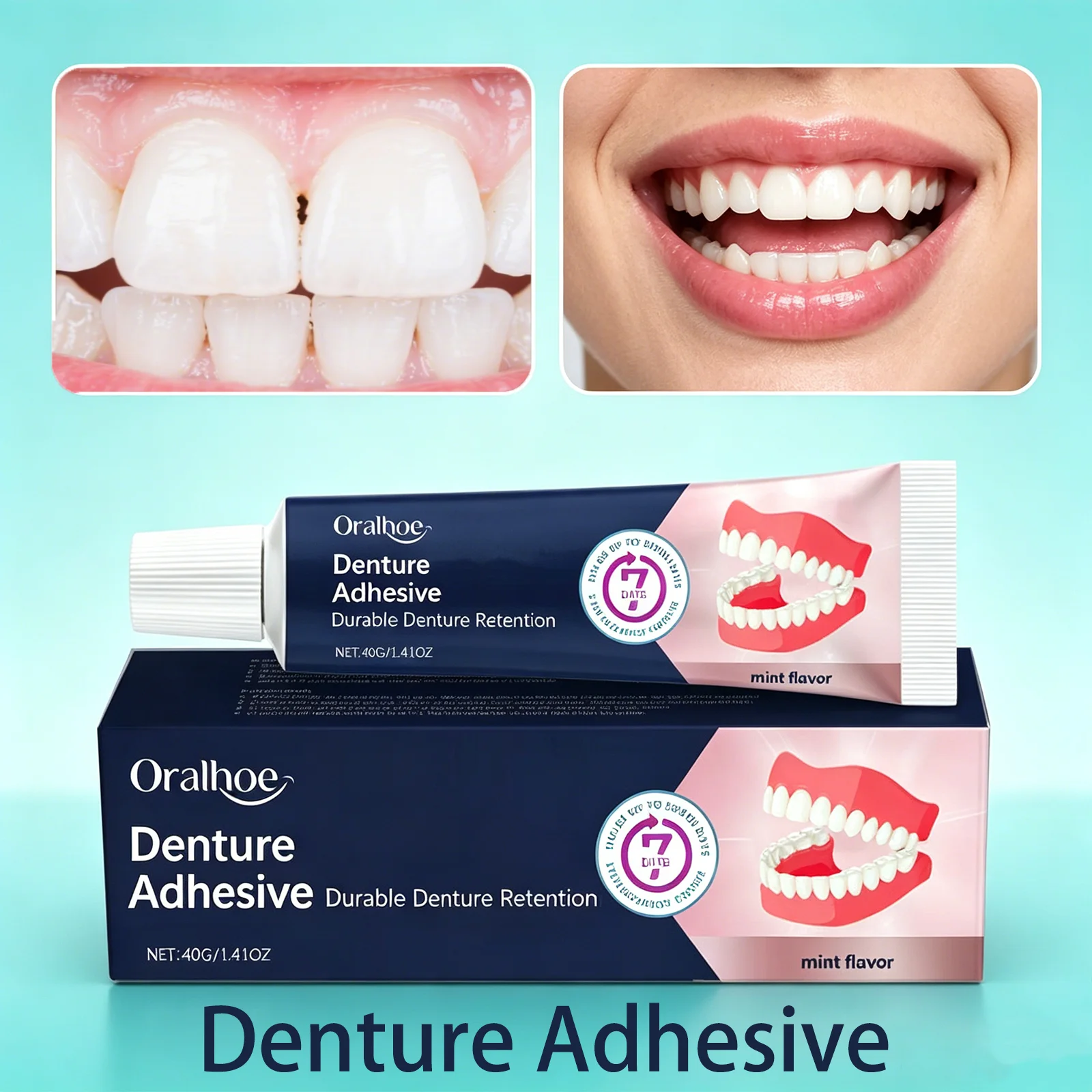 Oralhoe 40g Denture Adhesive Long Lasting Secure Bond Pain Free Comfort Fit Fix Friction Portable Travel Denture Care Adhesive
