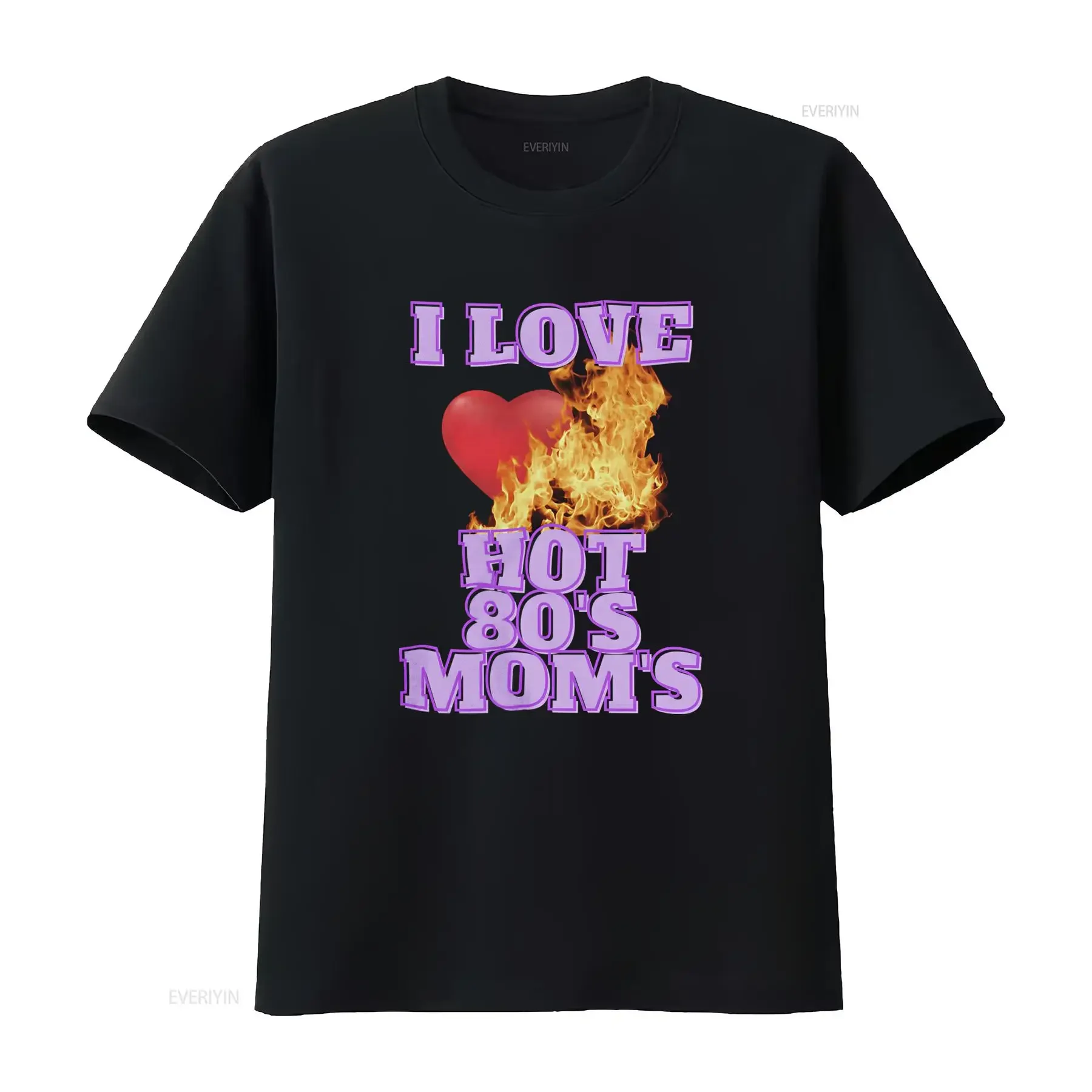Funny Retro 80s I Love Hot Moms Burning Heart Print Casual T Shirt vintage Washed designer clothes Breathable