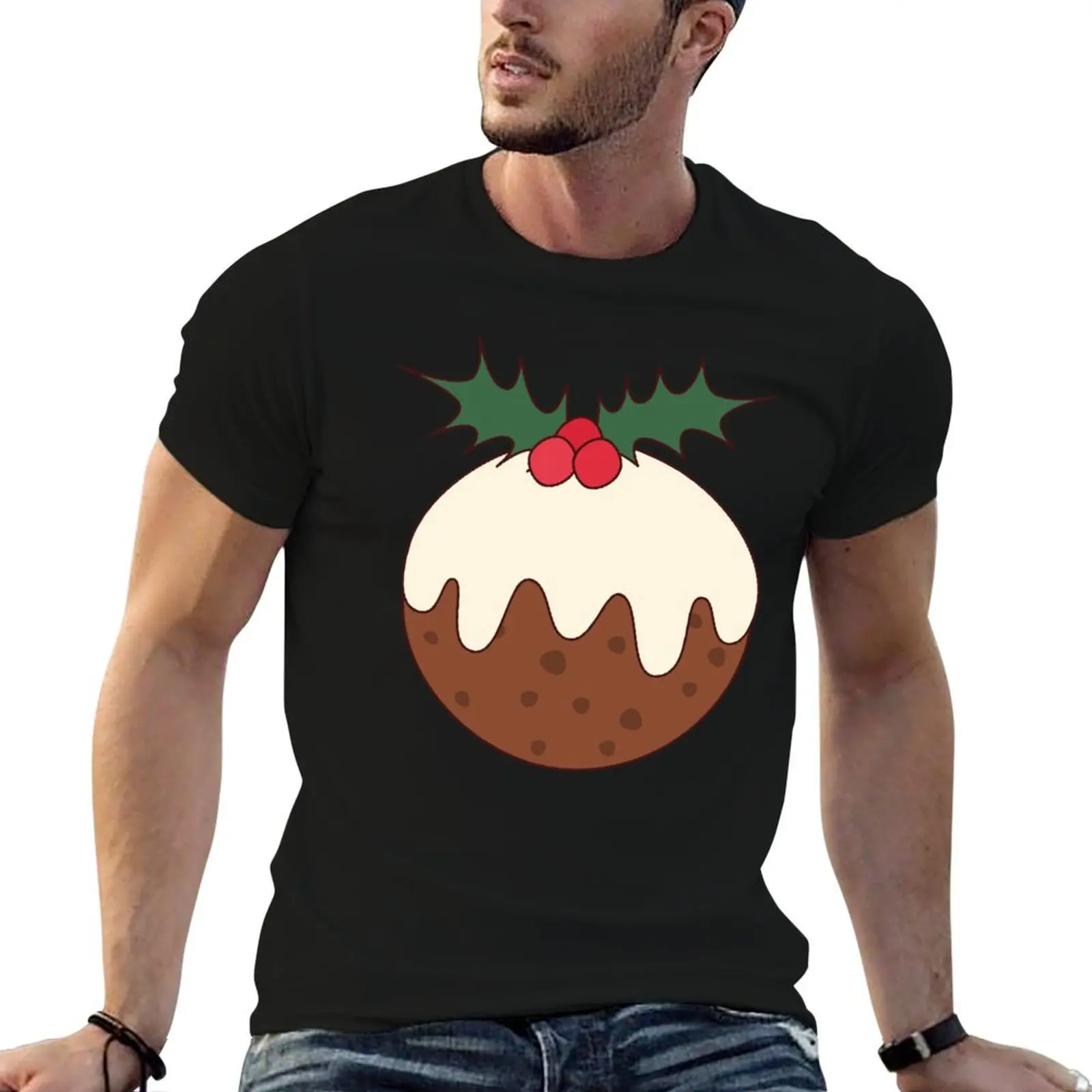 Iced Christmas Pudding Figgy Pudding Plum Pudding Holly T-Shirt vintage graphic tee blue archive mens t shirts casual stylish