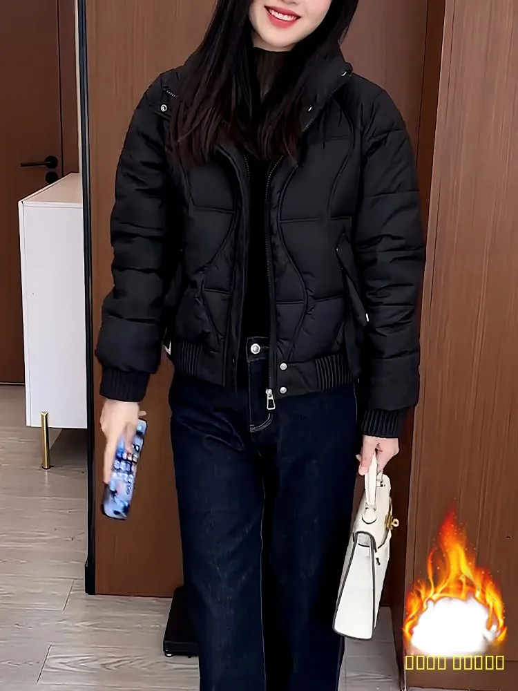 

Sli Korean Sle Women's Thiened down Cotton Jaet Winter Warm Beautiful Unique Small Cotton Padded Coat Commute Faion