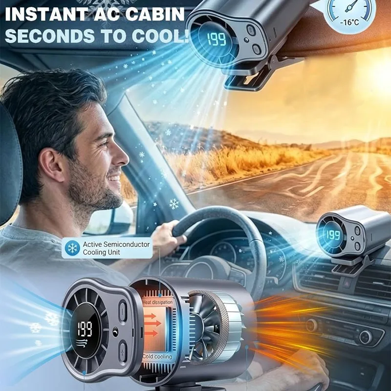 Cooling Fan Semiconductor Car Fan Clip on Portable Desk Fans USB Rechargeable with LED Display 360Rotation Quiet for Car Camping view 2