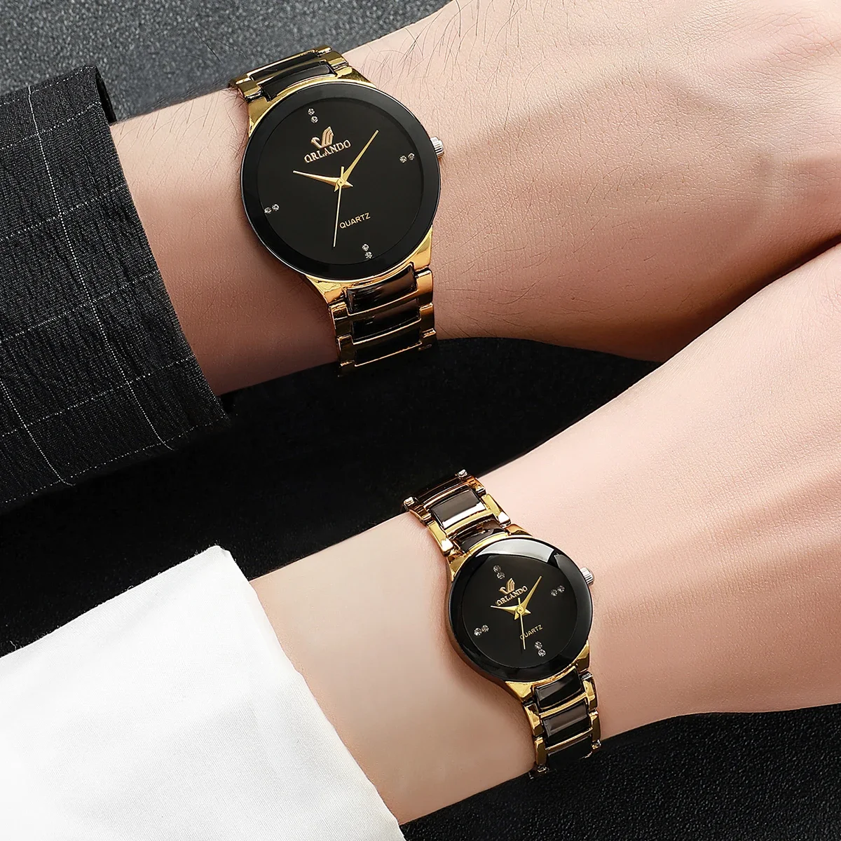 2PCS Couple\'s Watches Fashion Stainless Steel Band Women\'s Quartz Watch Men Business Wristwatches