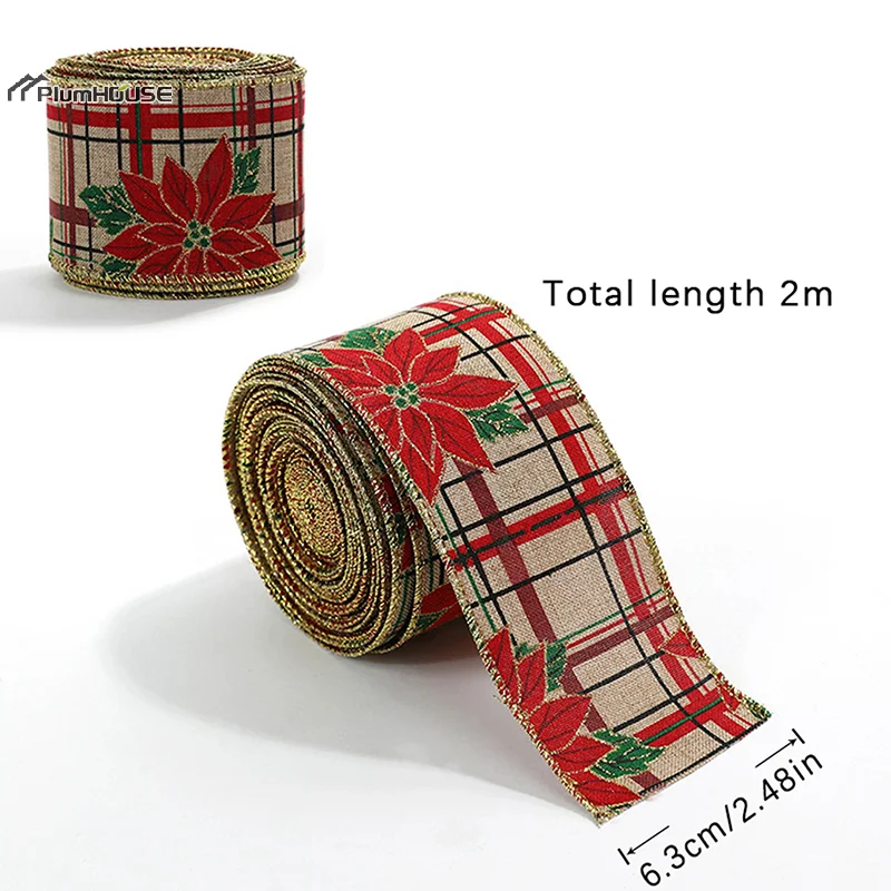 2m/Roll Christmas Printed DIY Ribbon Gift Wrapping Christmas Tree Decor Ribbon For DIY Wreath Bows Crafts 6.3cm image 6
