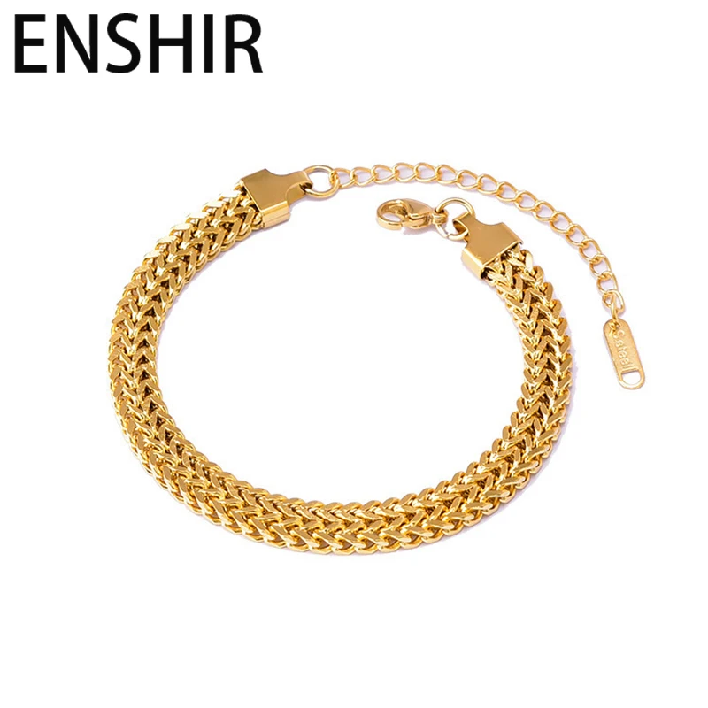 ENSHIR 316L Stainless Steel  Gold Color Double Spell Thick Twist Chain Bracelet Female Simple Temperamental Jewelry Wholesale