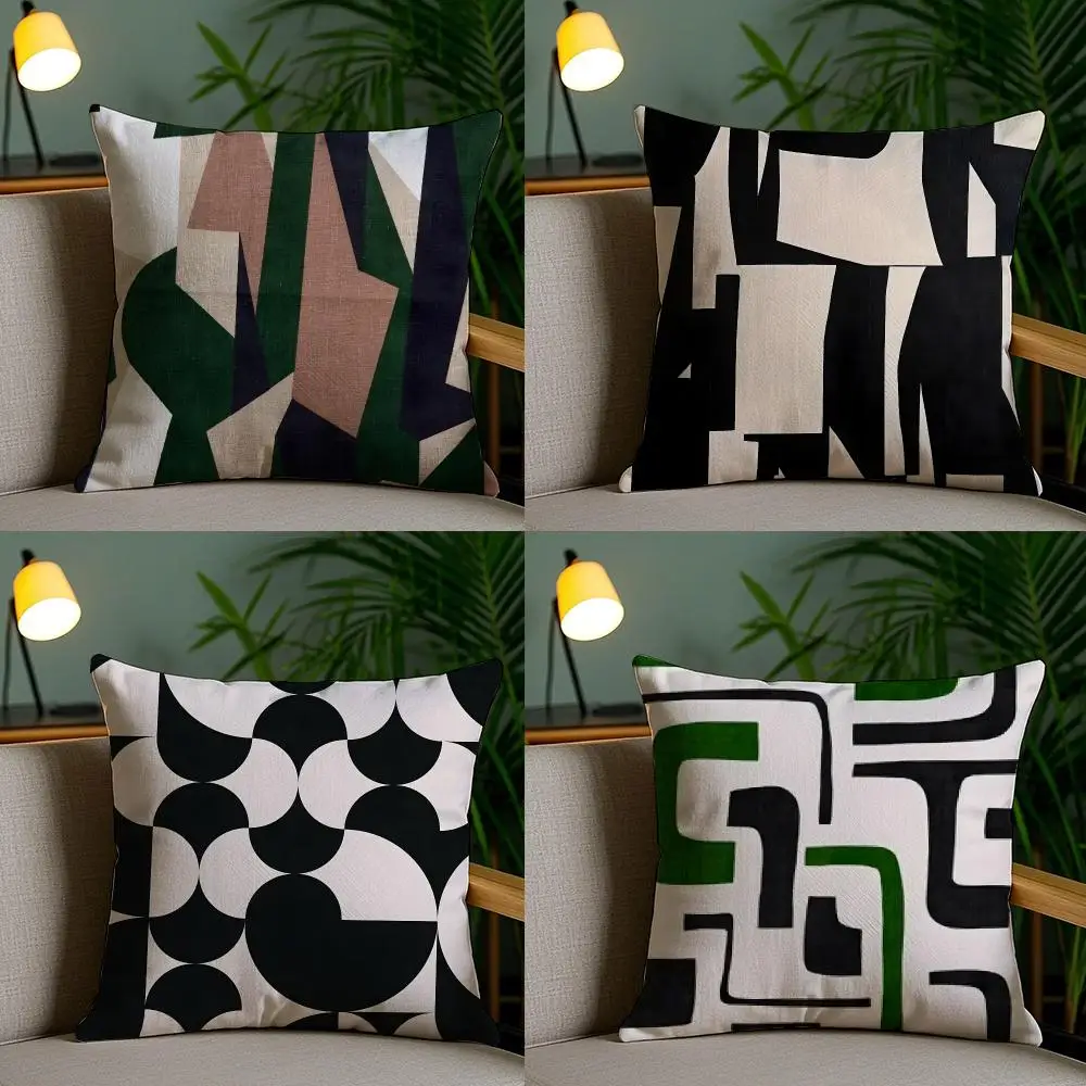 Retro Geometric Shading Cushion Cover Pillow Case Plush Fabric Soft Double Sided Print Home Sofa High Quality Cushion