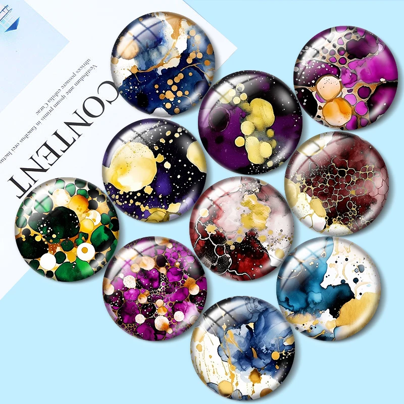 Ink jet watercolor painting 10pcs mixed 12mm/18mm/20mm/25mm Round photo glass cabochon demo flat back Making findings