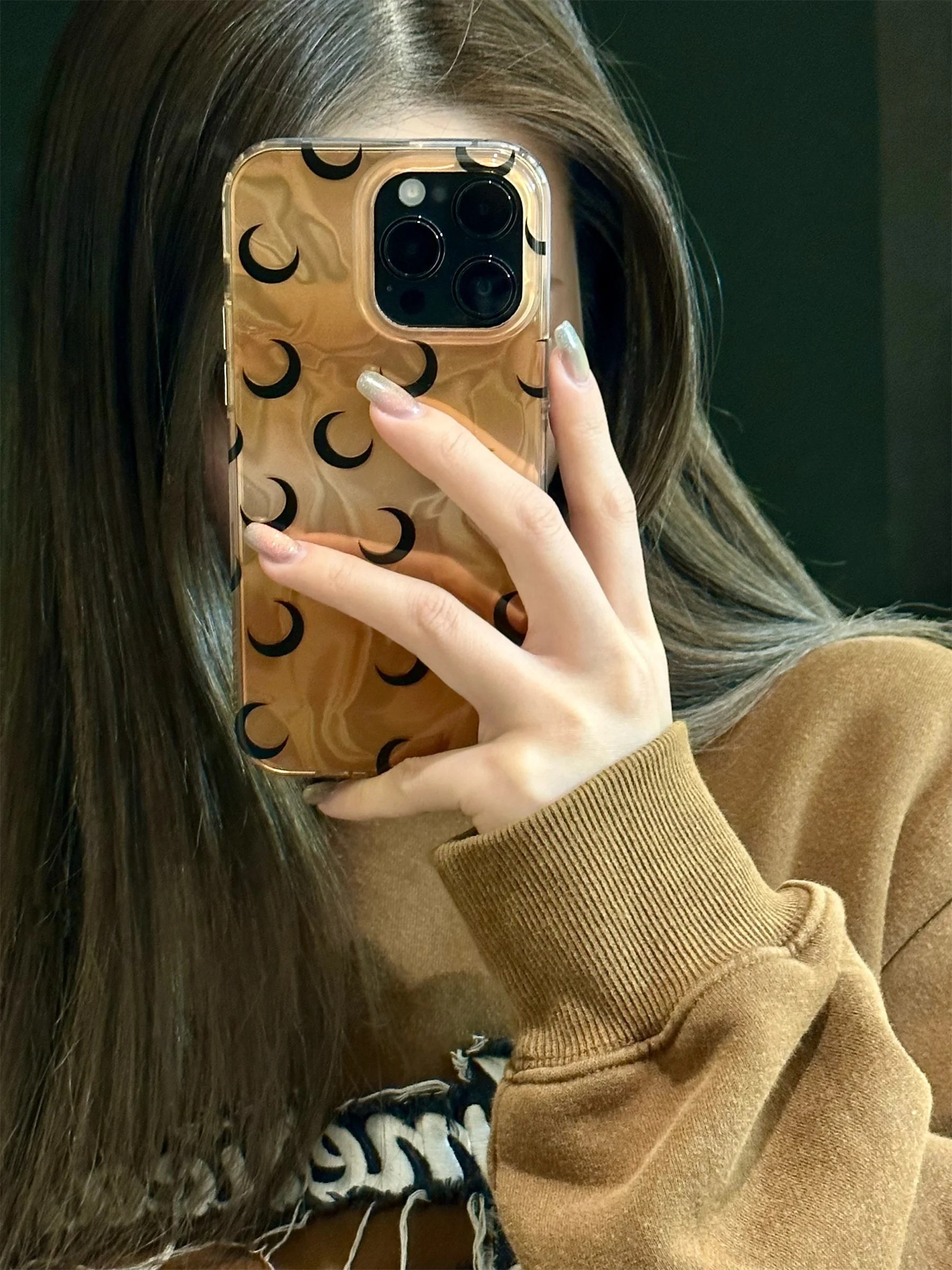 

Ins Korea Laser Water Wave Gold Full Screen Moon Case for iPhone 11 12 13 14 15 Pro Max Shockproof Back Cover Style Girl Soft