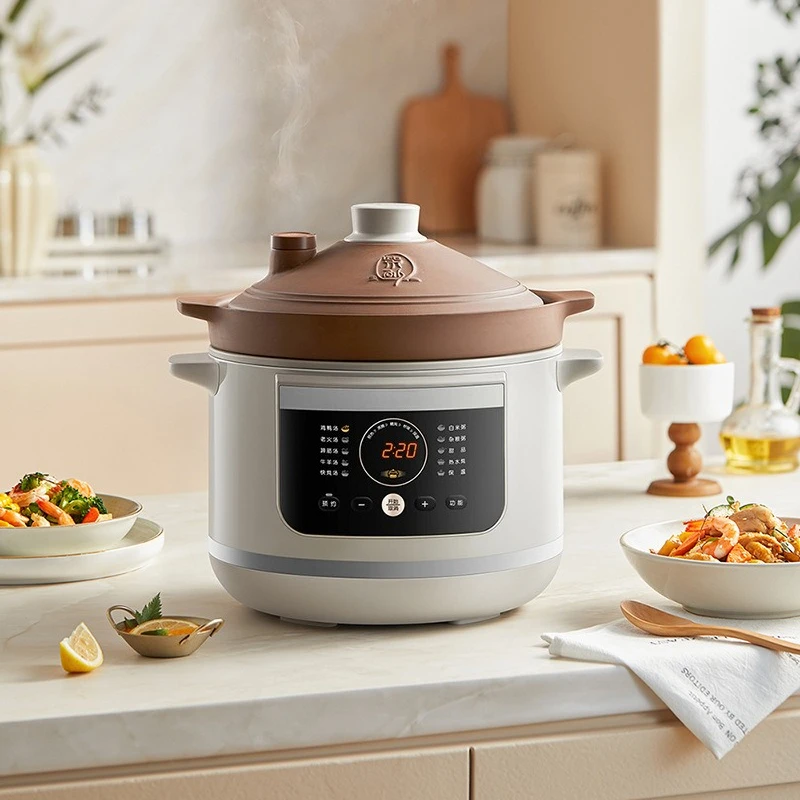 5.5L Electric Clay Pot Stew Soup Cooker Automatic Slow Cooker Home Large Capacity Ceramic Inner Pot Timer Keep Warm For Family