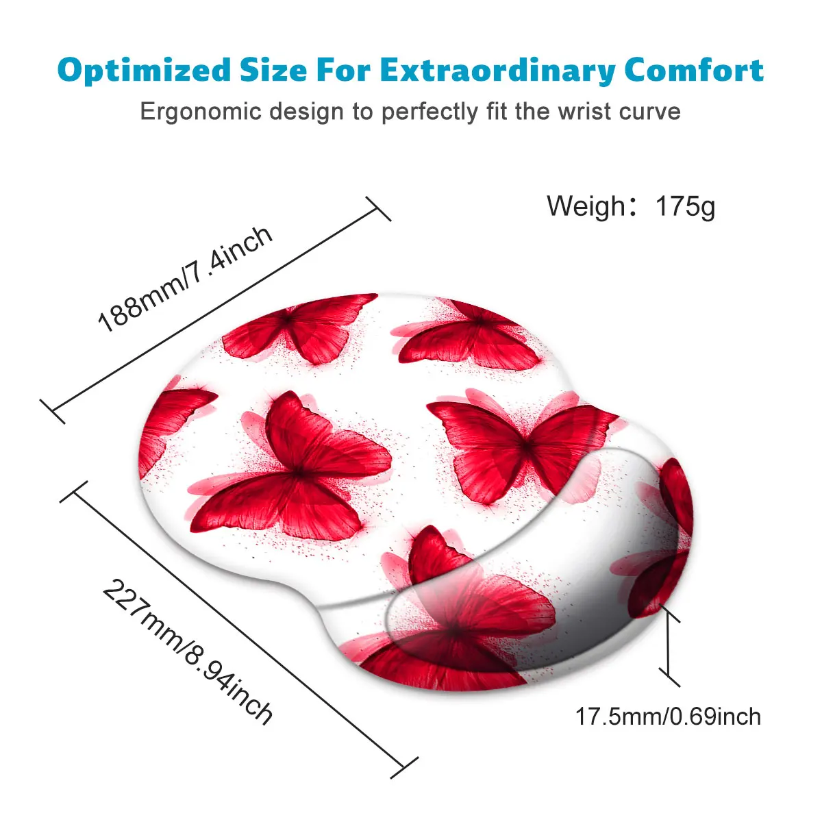 1pc Pink Butterfly White Mouse Pad Wrist Ergonomic Soft Anti-Slip Wrist Rest Support Mat Computer Mouse Pad For Office  PC Gift