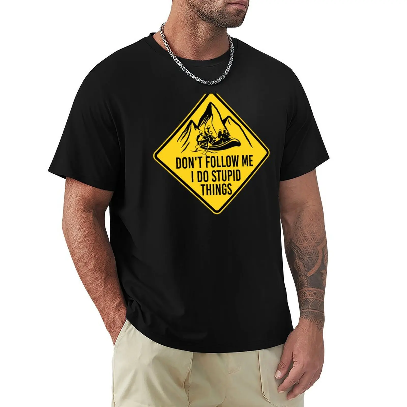 Don't Follow Me I Do Stupid Things Funny River Rafting WhiteWater Rafting T-Shirt Basic Short Sleeve Cotton Blend T-Shirt