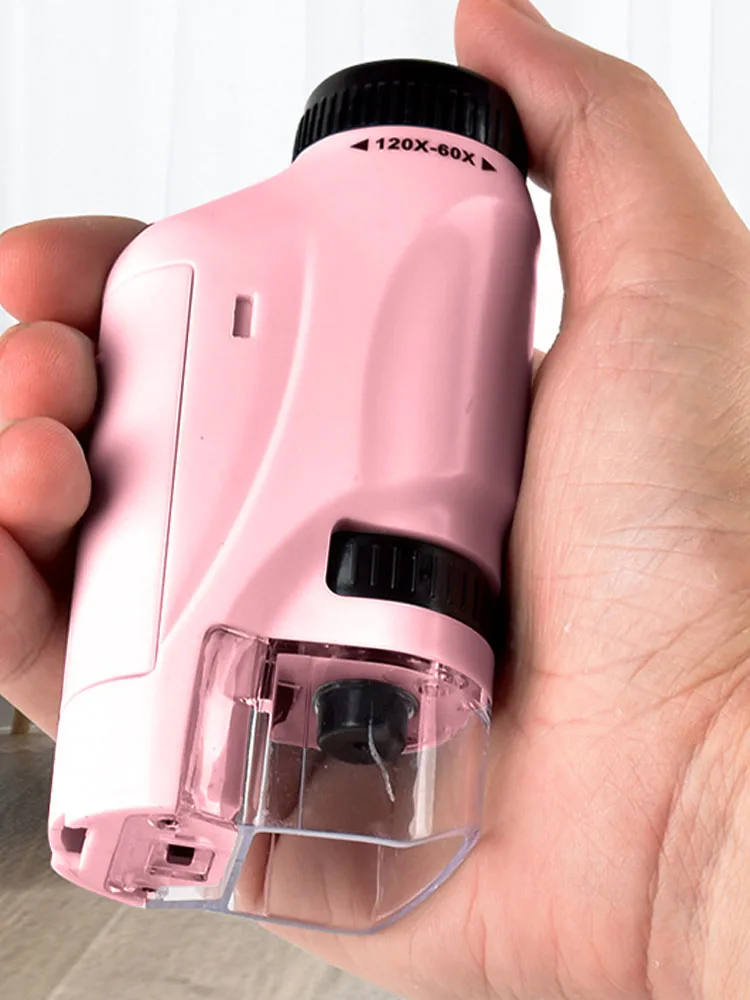 طقم مجهر بيولوجي مع ضوء LED مجهر صغير محمول يعمل بالبطارية مجهر محمول باليد للأطفال في الهواء الطلق #3