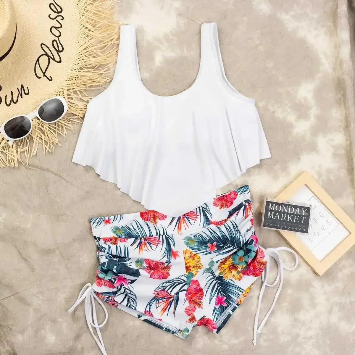 

Fashionable Women's Bikini Swimsuit with Drawstring And Lace Print Separate Swimwear Elegant And Stylish from Mainland China