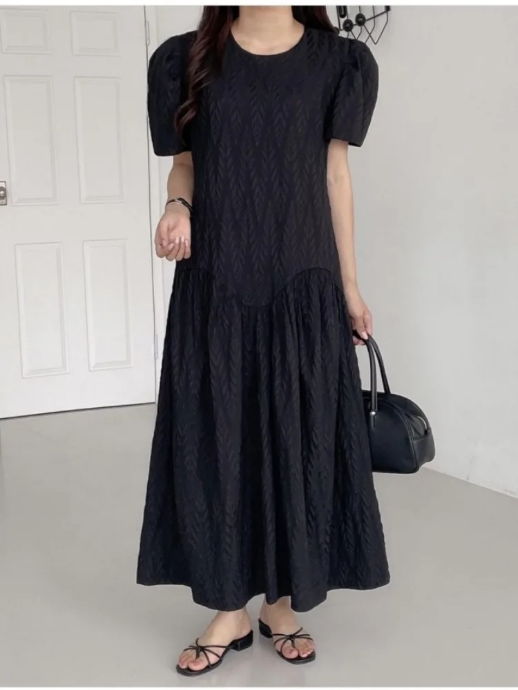 Coréen Sle Doux 3D Flubble Sve Dr Femmes Été Faion Décontracté Lâche Minceur Longue Sve A-Line Dr