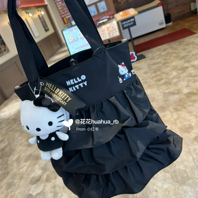 Sanrio 50Th Anniversary Hello Kitty Black White Plush Stuffed Toys Keychain Kawaii Children Bags Pendant Keyring Cute Girls Gift