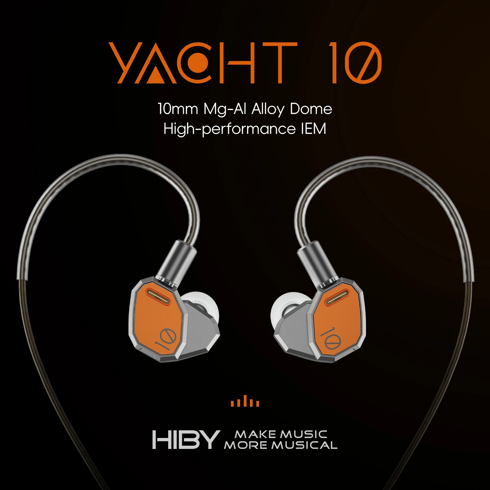 HiBy Yacht10 Dynamic Mg & Al Alloy Dome Polymer Diaphragm Dual Magnetic Core 1.2T Magnetic Force Coaxial Cable IEM Earphones