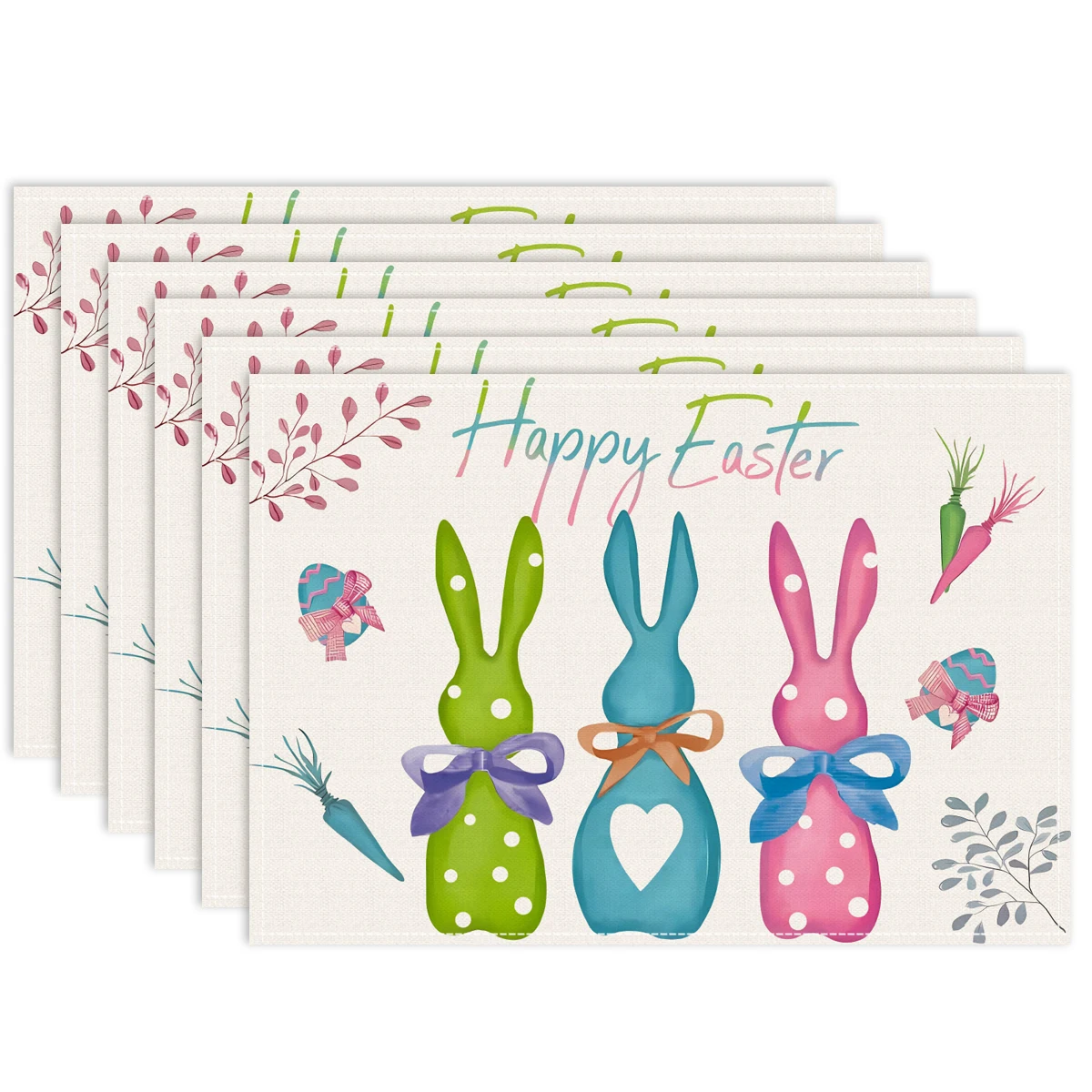 

1/4/6 шт. подставка для столовых приборов с пасхальным кроликом, узор «Счастливая Пасха», коврик для стола с клетчатым принтом из водного буйвола, праздничное украшение,