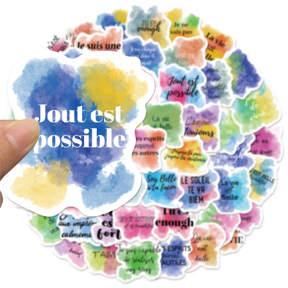 50PCS French Inspirational Watercolor Fun Stickers DIY Phone Cases Laptop Cups Motorcycle Waterproof Stickers