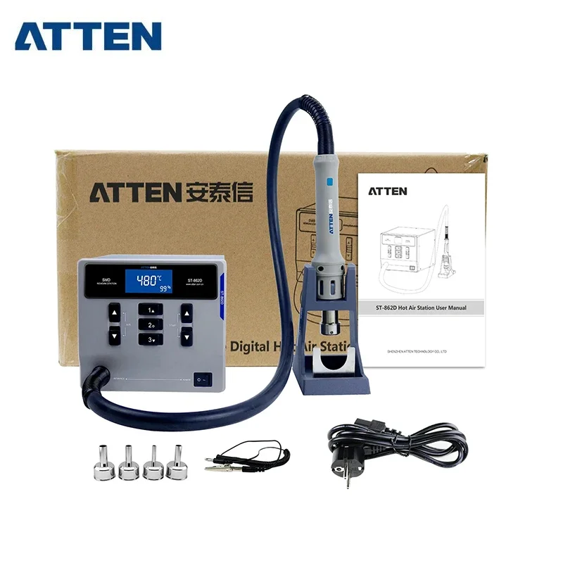 ATTEN New Design 110V/220V MS-500 Whole Set Hot Air Gun Rework Station and Soldering Station ST-862D ST-9150 APS22-5A