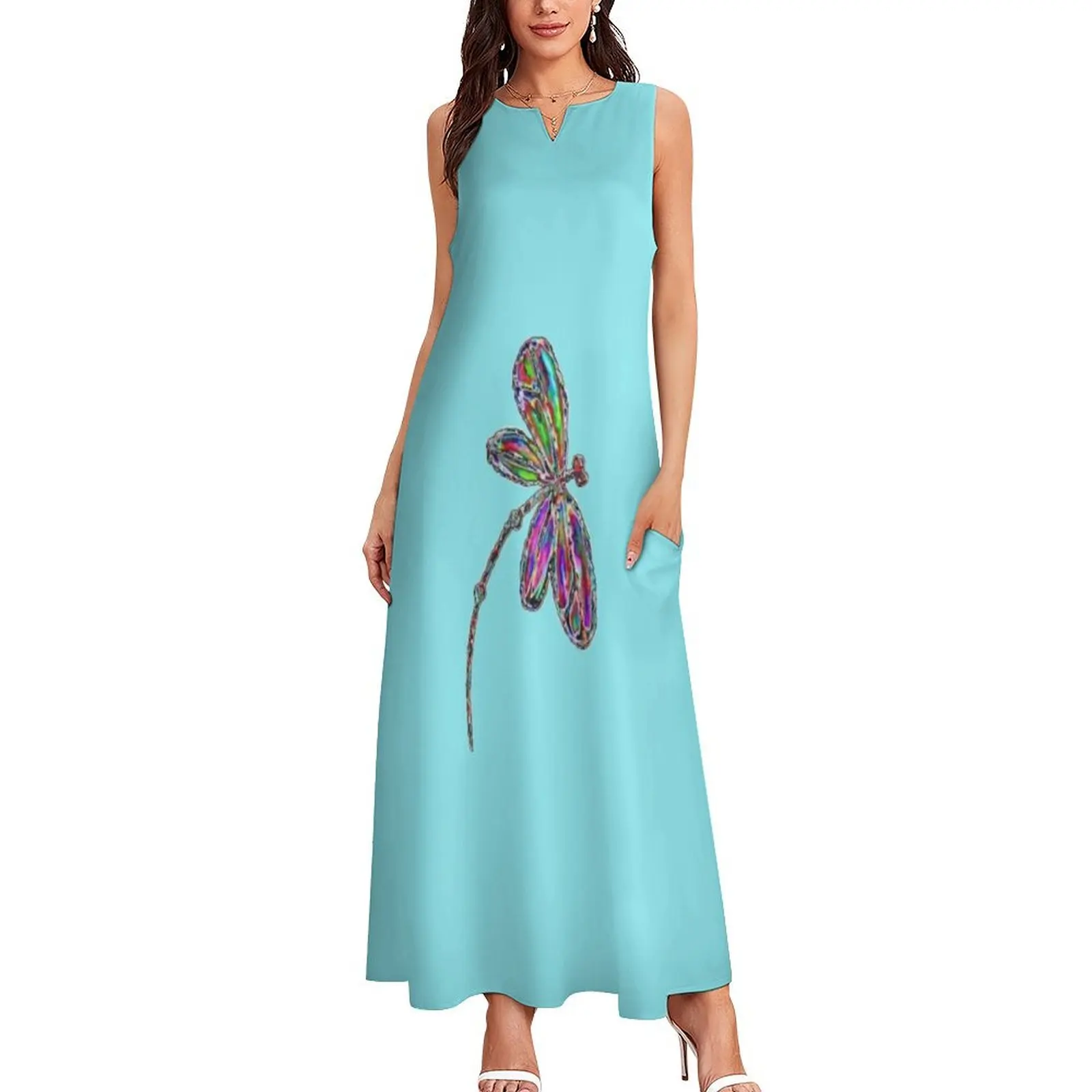 Neon Dragonfly - Turquoise Long Dress Clothing female long dress women summer sensual sexy dress for women