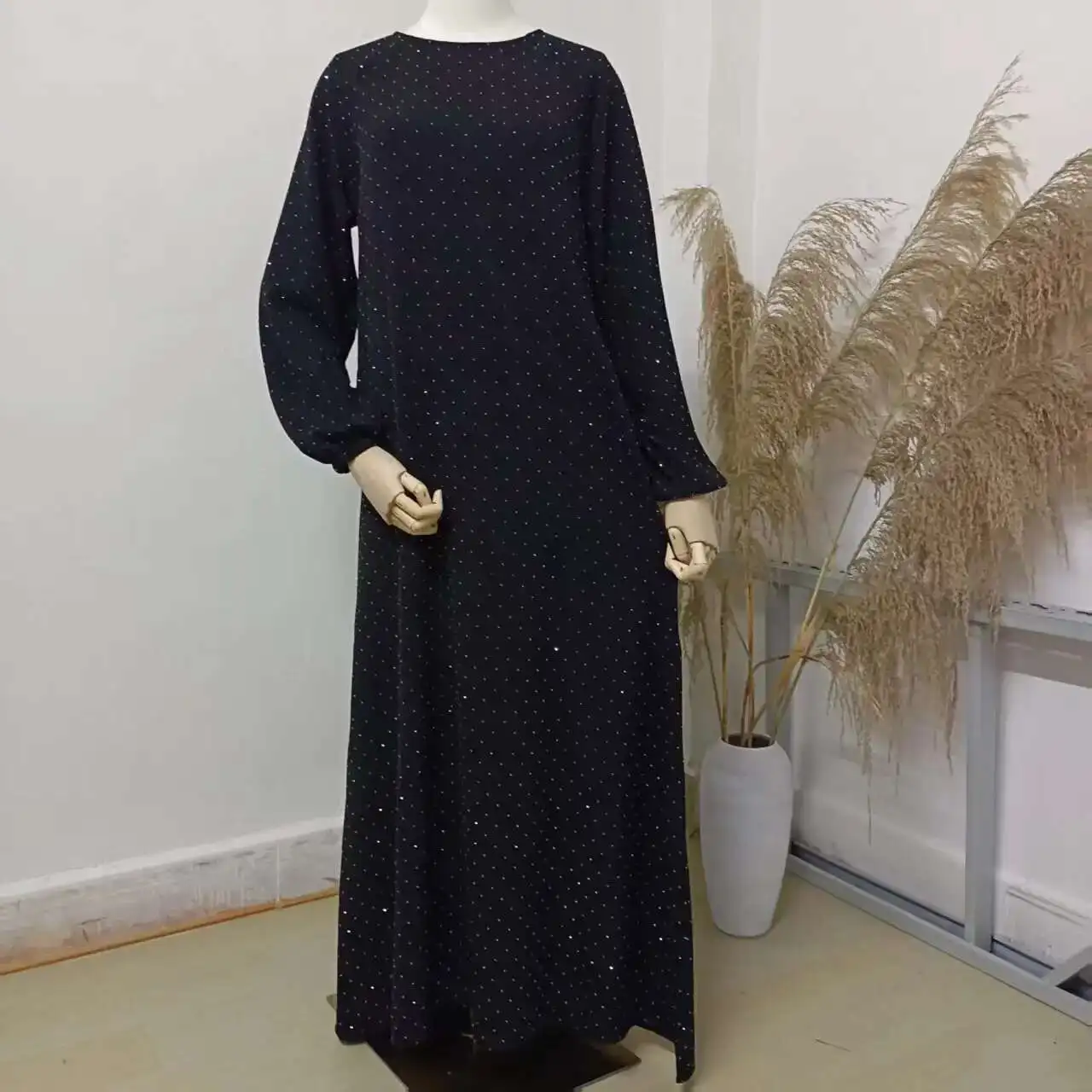 

Abaya Muslim Hot Diamond Robe Dubai Round Neck Pullover Waist Belt Dress Robe Abaya Ramadan Dubai Luxury Islam Elegant