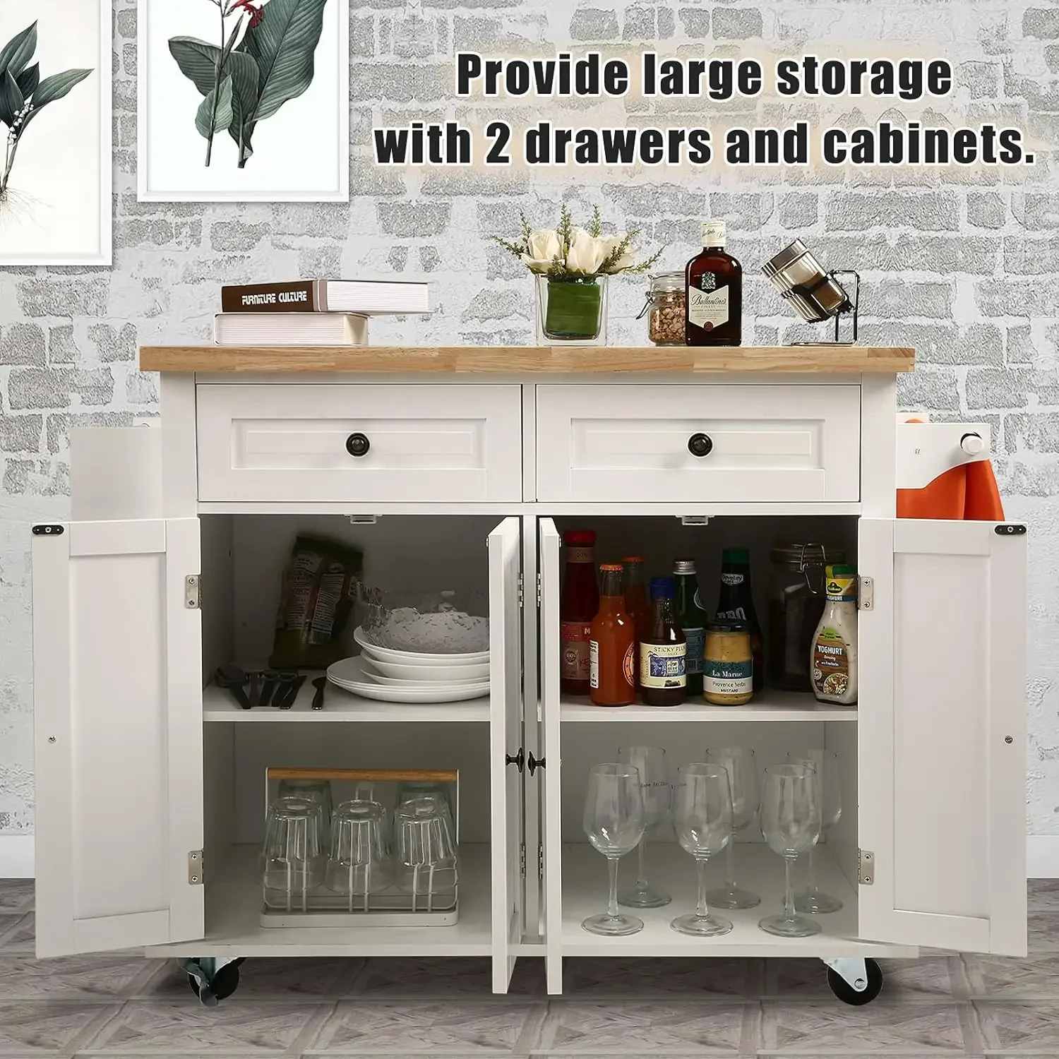 Kitchen Island-Chariot de bar et de service à roulettes avec porte-serviettes, chariot de rangement utilitaire avec rangement, épices, T1