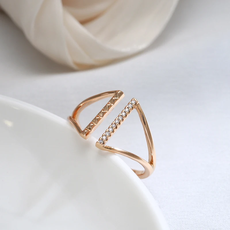 Kinel Simple Korean Natural Zircon Ring for Women Fashion 585 Rose Gold Color Geometric Open Ring Daily Fine Jewelry Gift