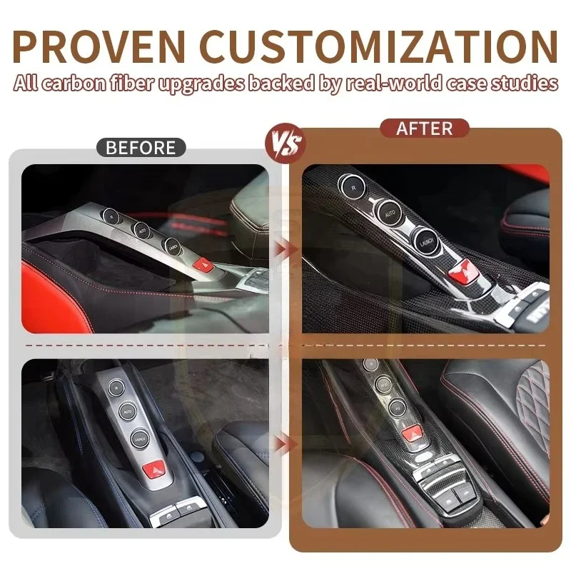 Car Modified Dry Carbon Fiber Interior Center Control Cover Trim for 488 Center Control Panel Decorative Trim