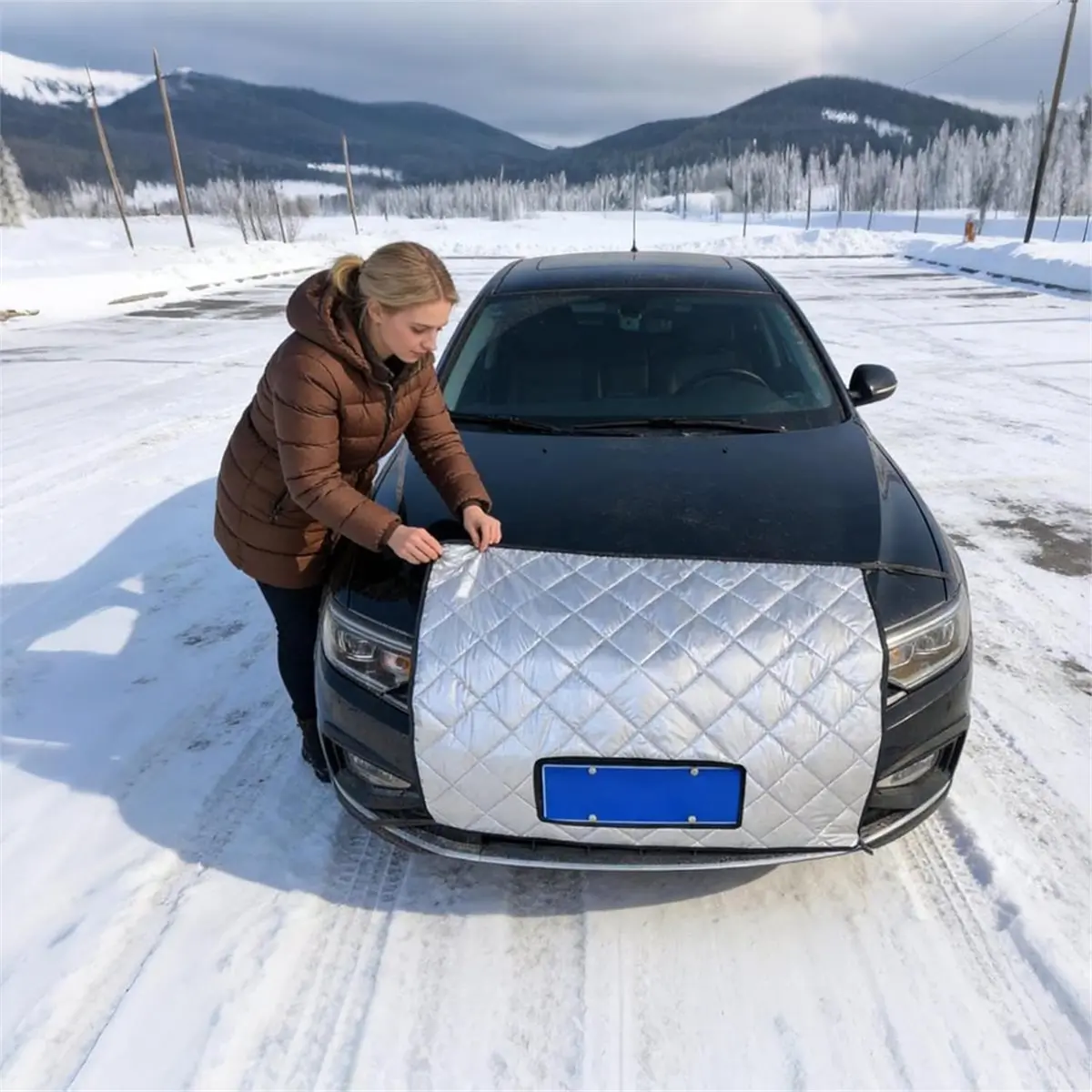 Front Grill Cover for Car - Windproof Protector Winter Grille Cover,for SUV RV Truck Van Vehicle Protection Garage