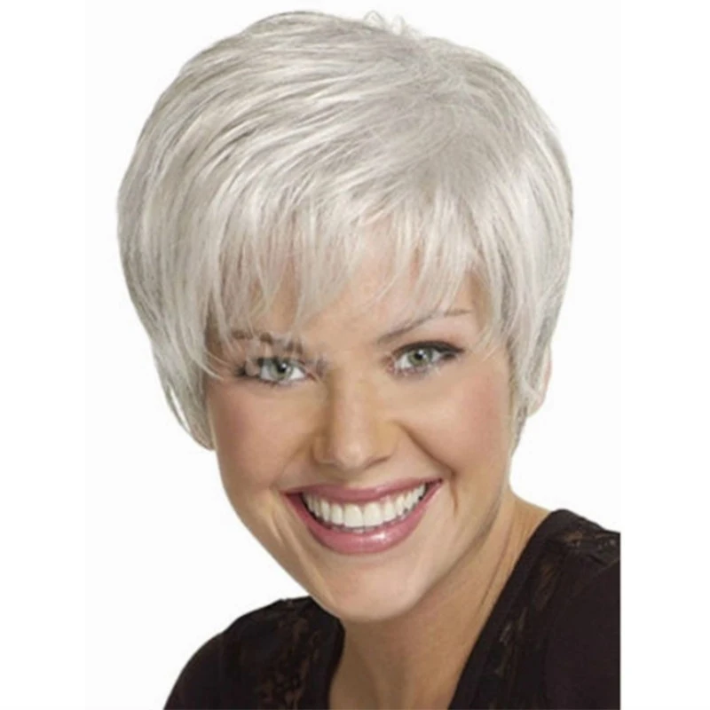 Elegant White Short Straight Hair Mother’s Wig