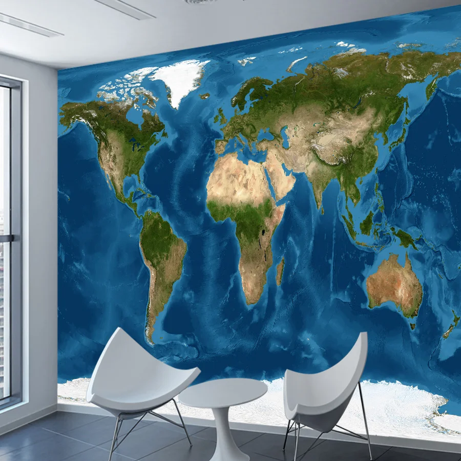 الحديثة المخصصة ورق حائط ذاتي اللصق ورق الحائط ديكور المنزل لوحة لغرفة المعيشة القارة الجغرافيا خريطة العالم غلوب السرير جدارية