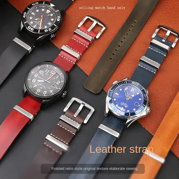 해밀턴 루미녹스 브라이틀링 스트랩 22mm 시계 밴드, 블랙 브라운 카키 크레이지 호스 가죽 벨트 시계 팔찌 한국 시계 밴드 