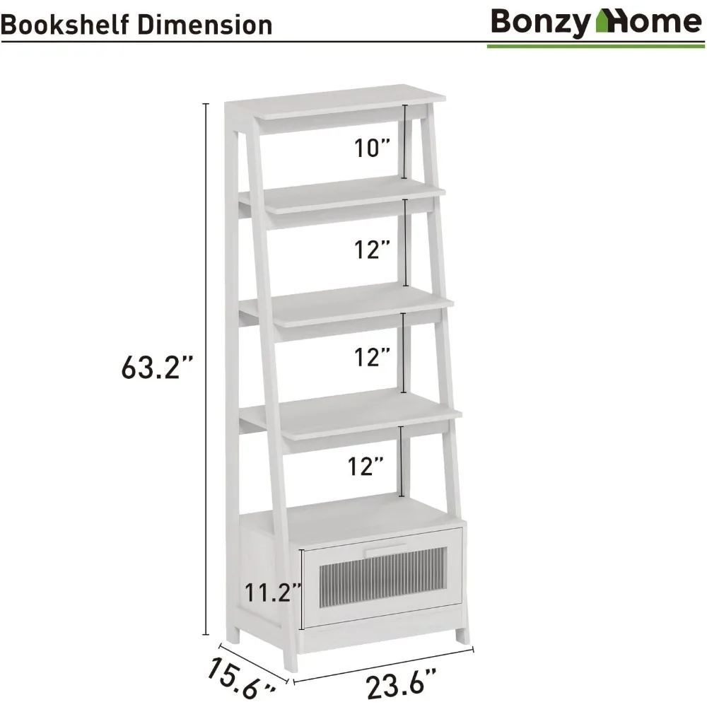 Libreria alta moderna a 4 livelli in legno massello con portaoggetti, 63 ante alte, libreria da soggiorno