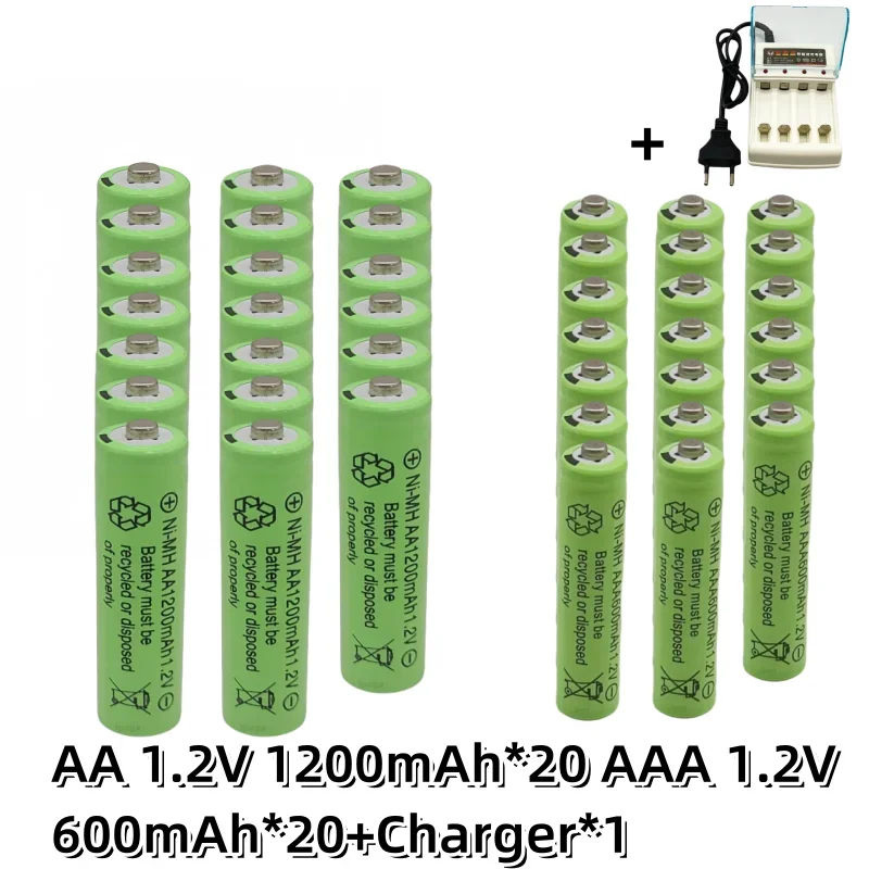 Batería recargable de 1,2 V, AA, 1200mAh, Ni-MH, AAA, 600mAh, Ni-MH, AA, AAA