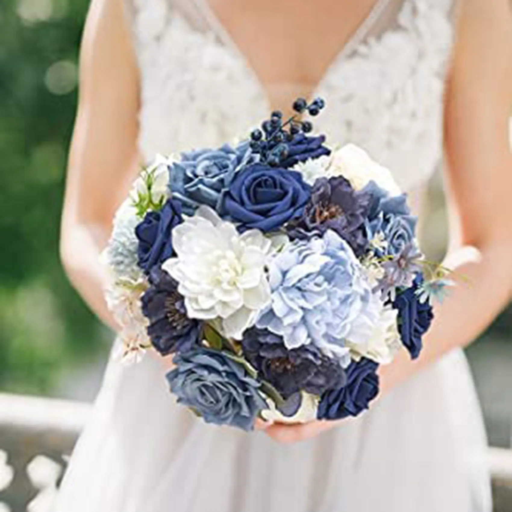 Artificial Flowers Fake Dusty Blue Peony Flowers Combo for DIY Wedding Bridal Bouquets Centerpieces Home Decorations