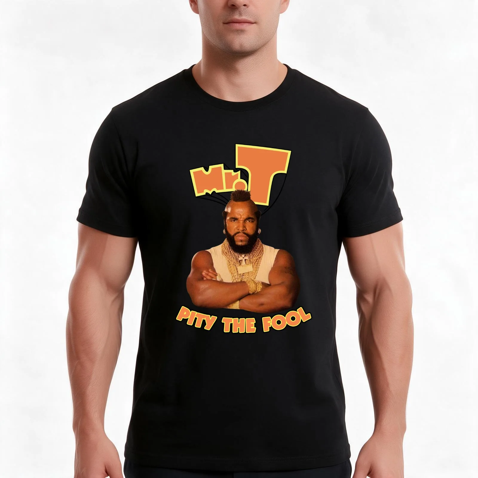 A Team Mr T Pity The Fool Mens BA Baracas Bling Chains Cadena T-Shirt, Summer Casual Cotton Tee, Oversized Streetwear Tops