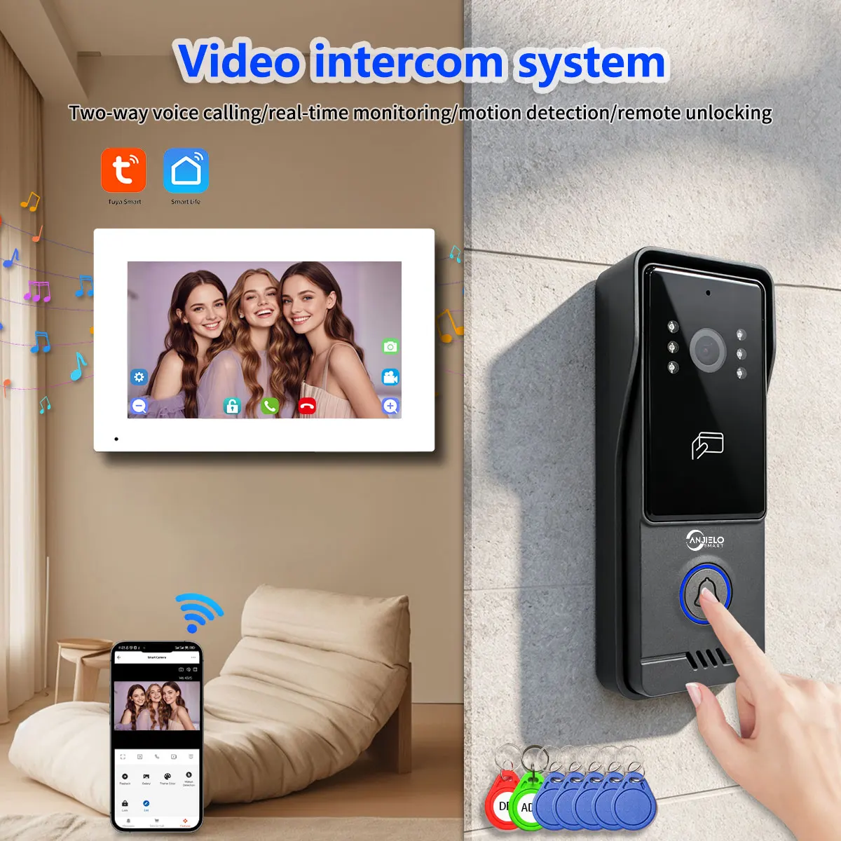 ANJIELO Tuya Smart WiFi Video Door Phone Intercom,1080P Outdoor Doorbell Camera,2-Way Audio,Motion Detectio,Home Security System