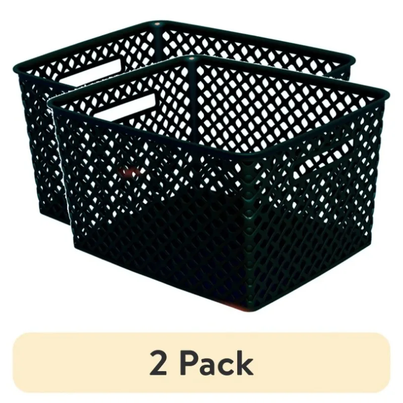 (2 pack) Large Black Decorative Storage Basket,	 14.70 x 12.00 x 8.50