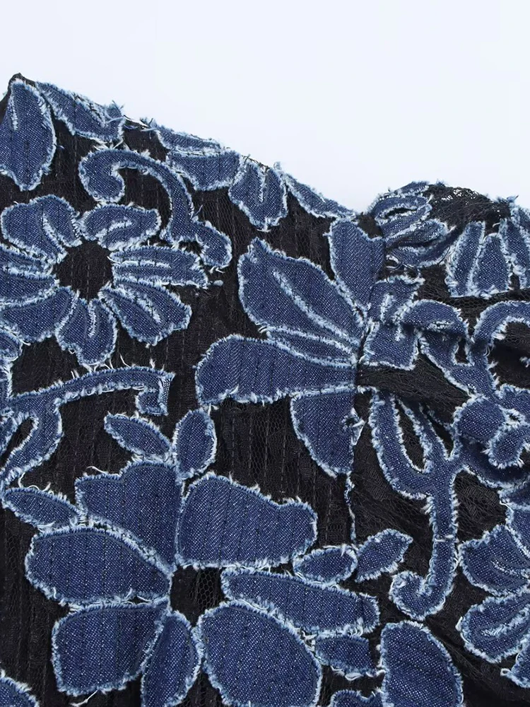 Europejska i amerykańska odzież damska nowa moda 2025 temperament dekolt w serek haftowane bufiaste rękawy dopasowana sukienka