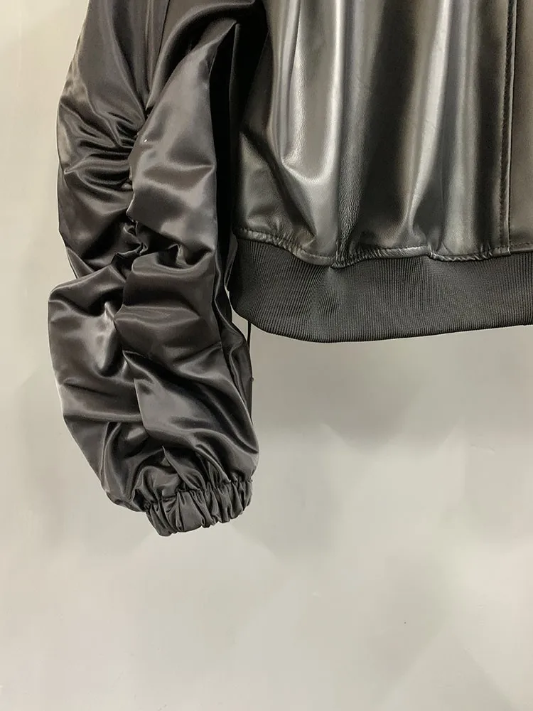 Frauen Lose Zipper Patchwork Farben Getäfelten Weichen Schaffell Stehkragen Jacke Neue Weibliche Casual Echtes Leder Jacke Mäntel