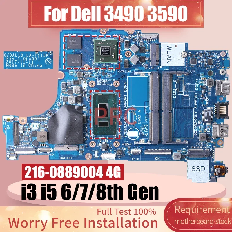 CAL50 LA-F115P For DELL 3490 3590 Laptop Motherboard i3 i5 6/7/8th Gen LA-F116P CN-0P6JPD 09XJTY 0Y8YF0 Notebook Mainboard