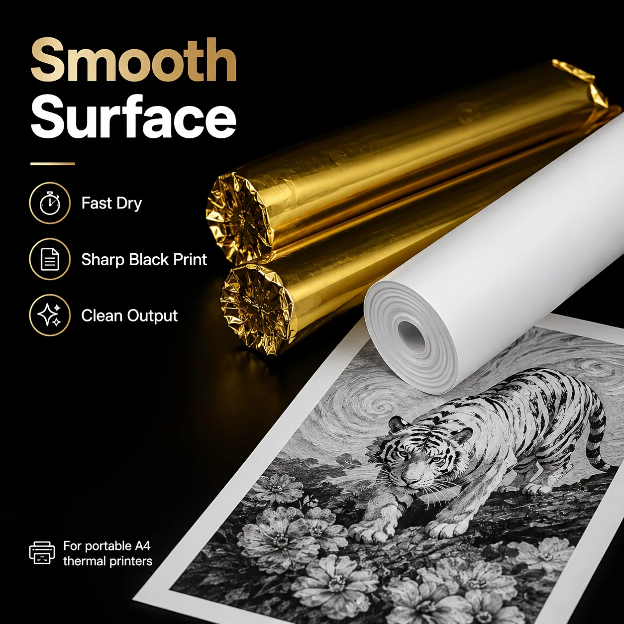 A4 Fanfold Thermal Paper 210x297mm Inkless Compatible for Portable Thermal Printer Contract Photo Document Office Tag