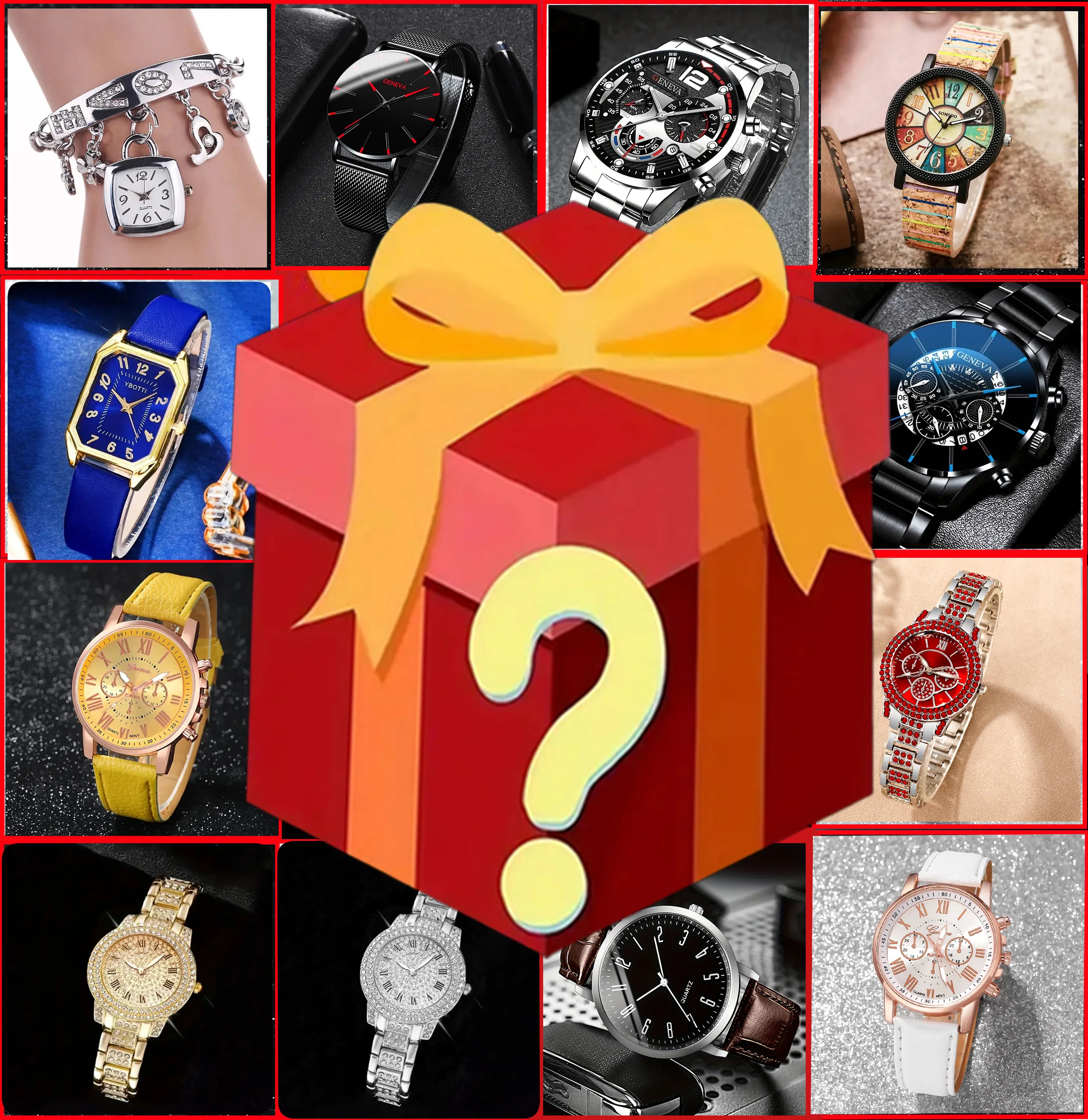 

1 шт., загадочная коробка-сюрприз со 100% выигрышной скоростью, случайно содержащий из мужских часов, отображаемый на изображе. Это #